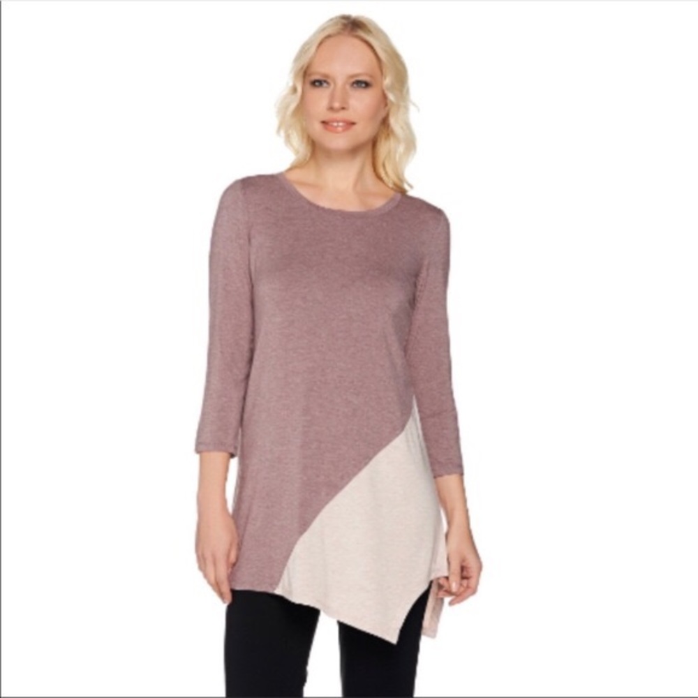 LOGO Heathered Color Block Knit Top